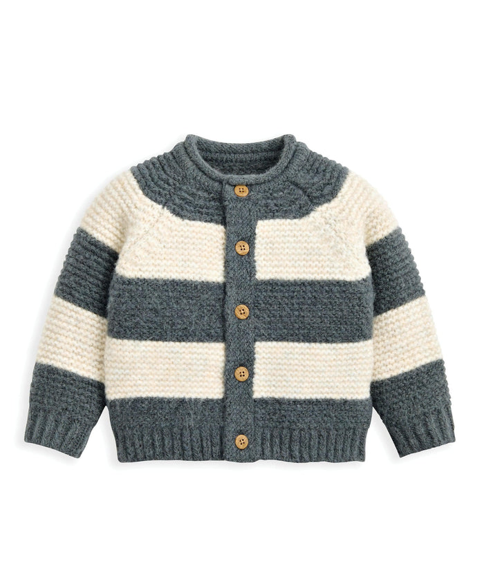 Mamas & Papas Jumpers & Knitwear Striped Knit Cardigan with Raglan Sleeves - Blue