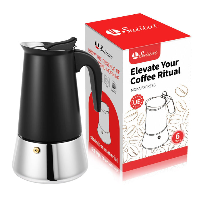 Suiitat 4 Cup Stainless Steel Moka Pot, 200ml Stovetop Espresso Maker, Red