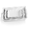 Sweejar Casserole Dishes for Oven, Ceramic Bakeware Set of 3, Rectangular Baking dish with Handles, Wave Edge Lasagna Pan Deep for Cooking, Cake, Dinner, Banquet and Daily Use (White)