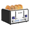 Toaster 4 Slice, KitchMix Bagel Stainless Toaster with LCD Timer, Extra Wide Slots, Dual Screen, Removal Crumb Tray (White)