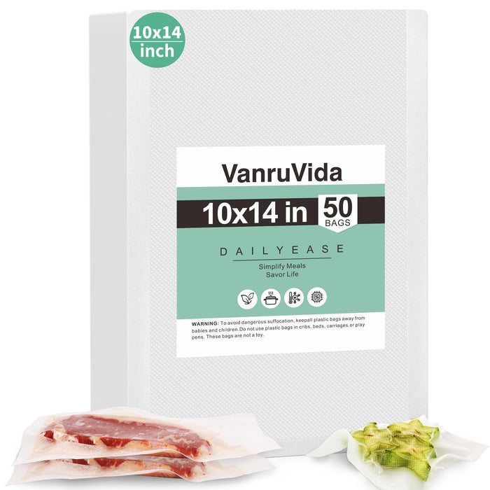 VanruVida Vacuum Sealer Bags,6” x 10” Pre-Cut Pint Size,50 Count for Food Saver,Commercial Grade Textured,BPA Free,Heavy Duty,Great for Vac Storage,Freezer, Meal Prep or Sous Vide