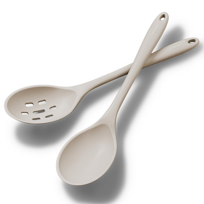 Vovoly Silicone Spoons for Cooking - Extra Large Solid & Slotted Set, Red