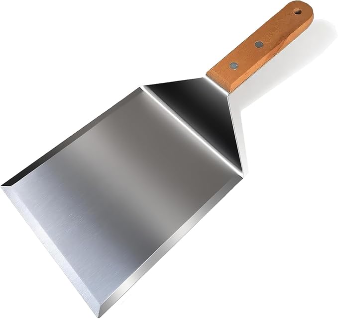 vriysei Smash Burger Spatula, Premium Large Meta Spatula - 6x5 inch Extra Wide Spatulas for Griddles & Grills, Steel Heavy Duty, Wooden Handle （1pcs）