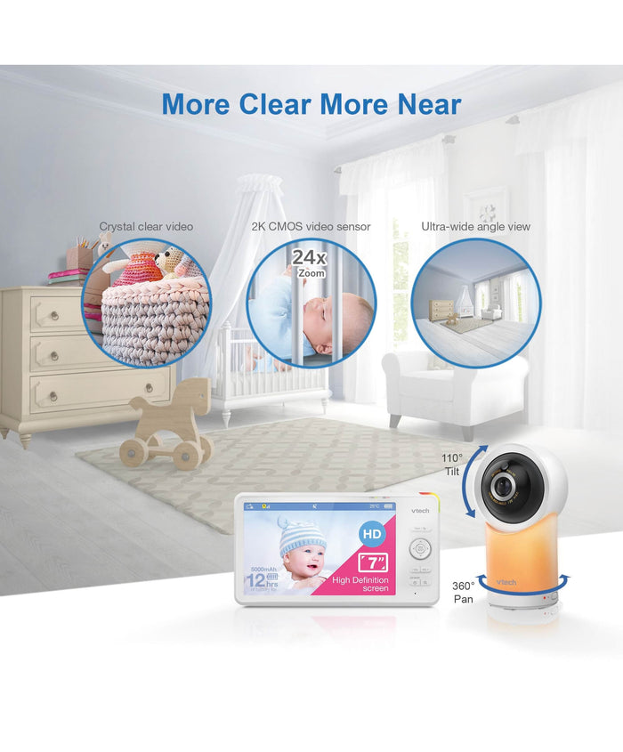 VTech Baby Monitors VTech RM7766HD 7inch Smart Pan & Tilt Baby Monitor & Camera Floorstand - White