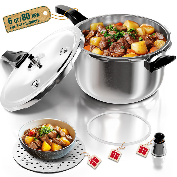 WantJoin Stainless Steel Pressure Cooker(Non-Aluminum),11 Quart Induction Compatible Pressure Cooker with Spring Valve Safeguard Devices,Compatible with Gas & Induction Cooker