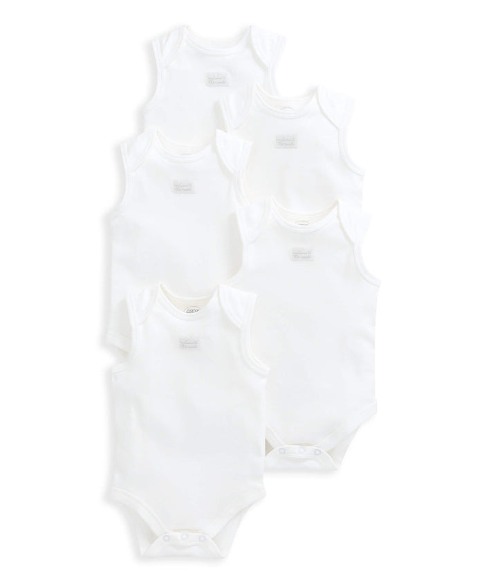 Mamas & Papas White Sleeveless Bodysuits (5 Pack)