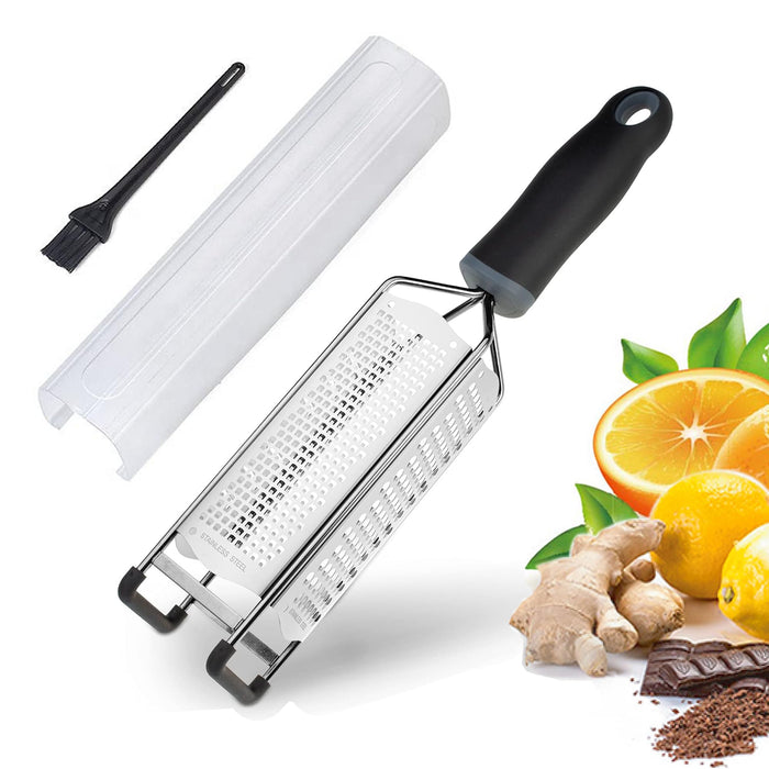 Wide Lemon Zester & Cheese Grater, 18/8 Stainless Steel with Cover, Black