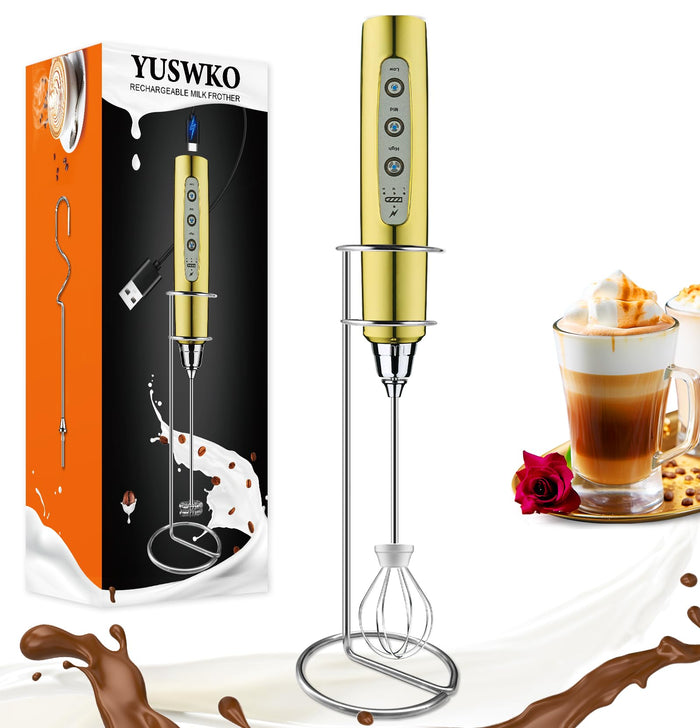 Rechargeable Frother with Stand - Gold